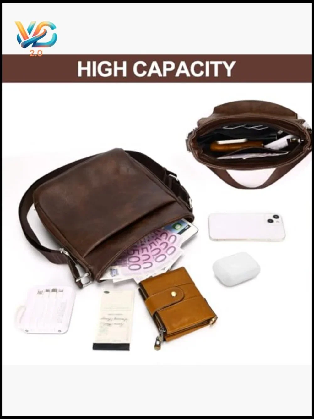 Vegan Leather Crossbody Bag Mens Messenger Sling Satchel Travel Work Shoulder